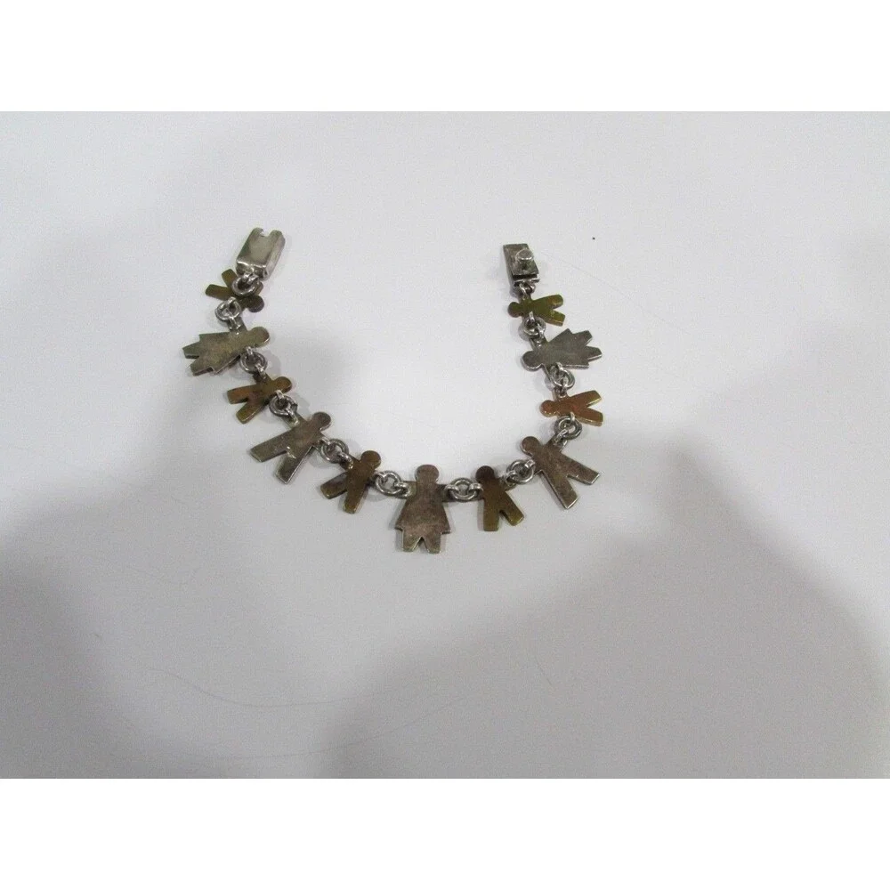 Mexican Vintage Sterling Silver 925 Hand Stamped Linked Bracelet of People